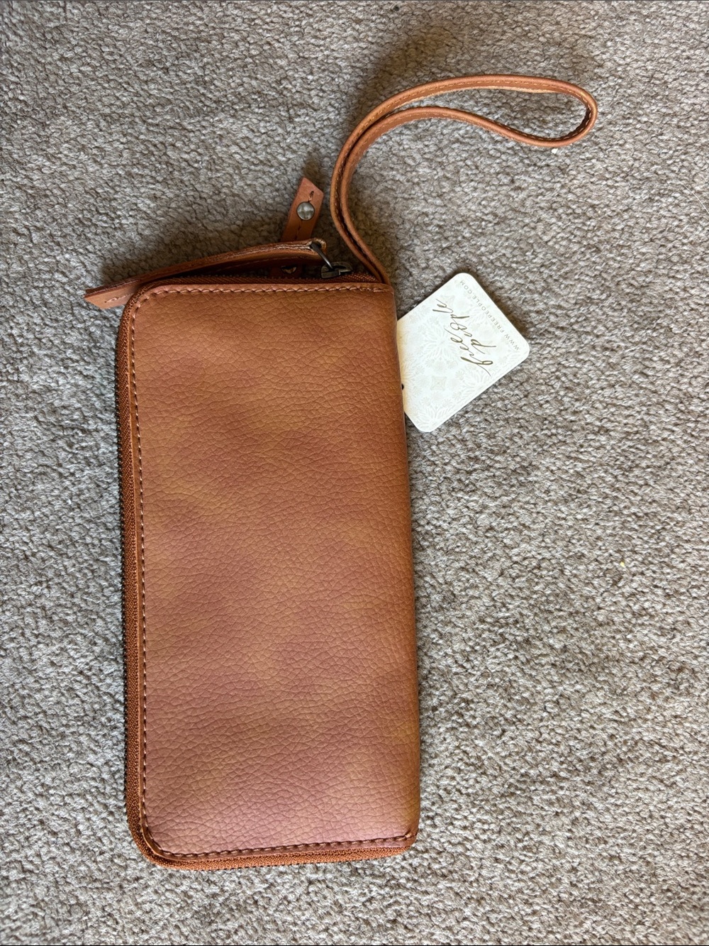 Free People Leather Wristlet Wallet - Cognac Brown